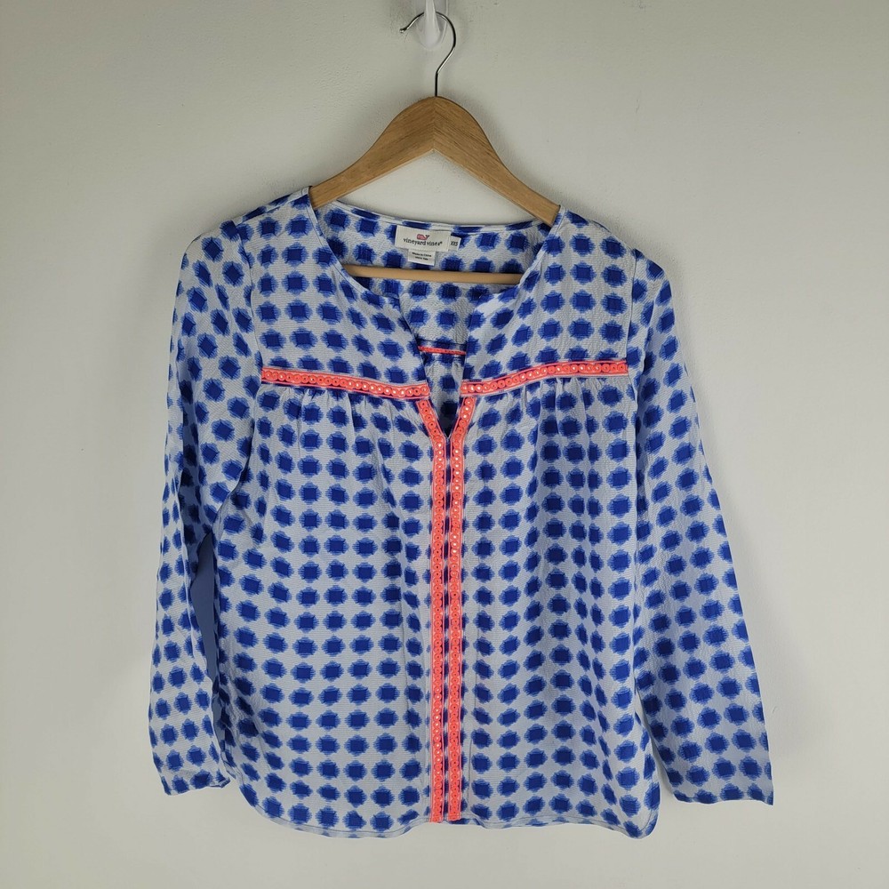 Vineyard Vines womens silk blouse top v-neck long sleeve sz XXS