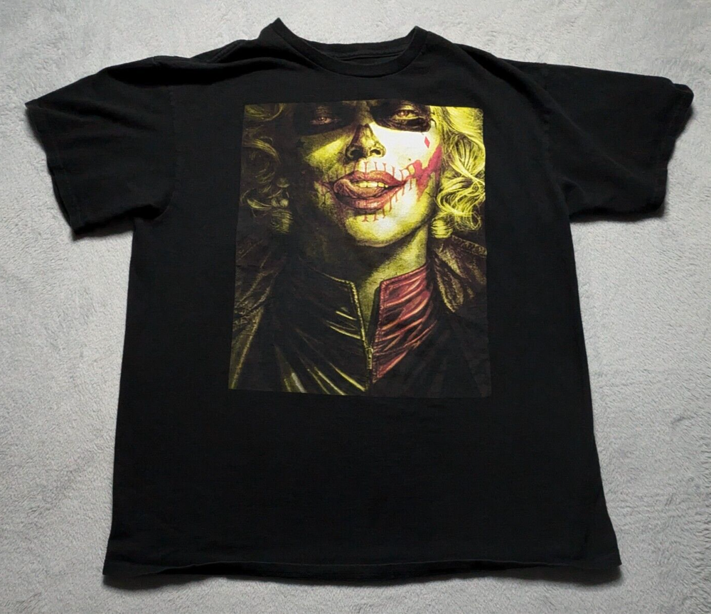 Harley Quinn Sugar Skull T-Shirt Large DC Comics Villain Black Batman Joker