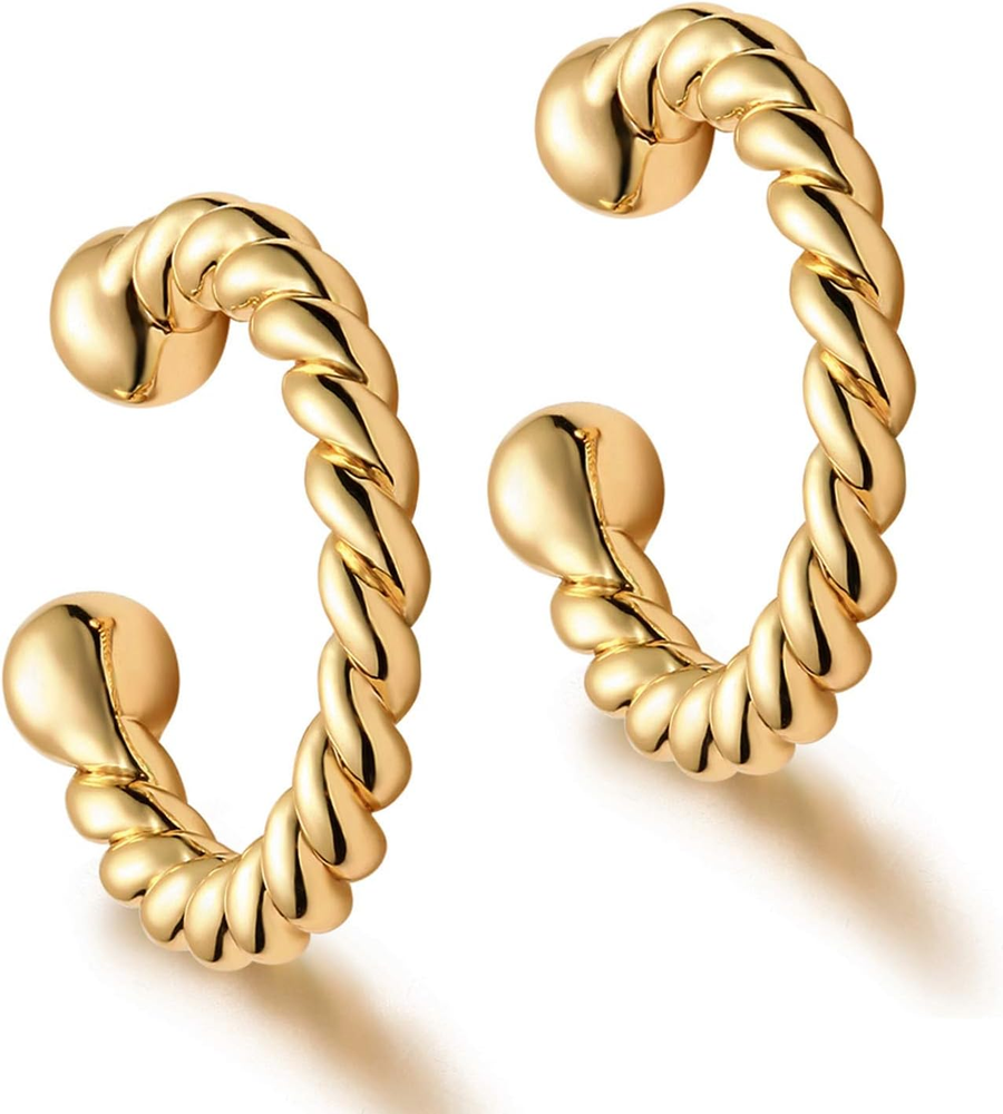 Women Ear Cuff Earring Gold Non Pierced Ear Cartilage Clip on Wrap Hoop 14K Gold
