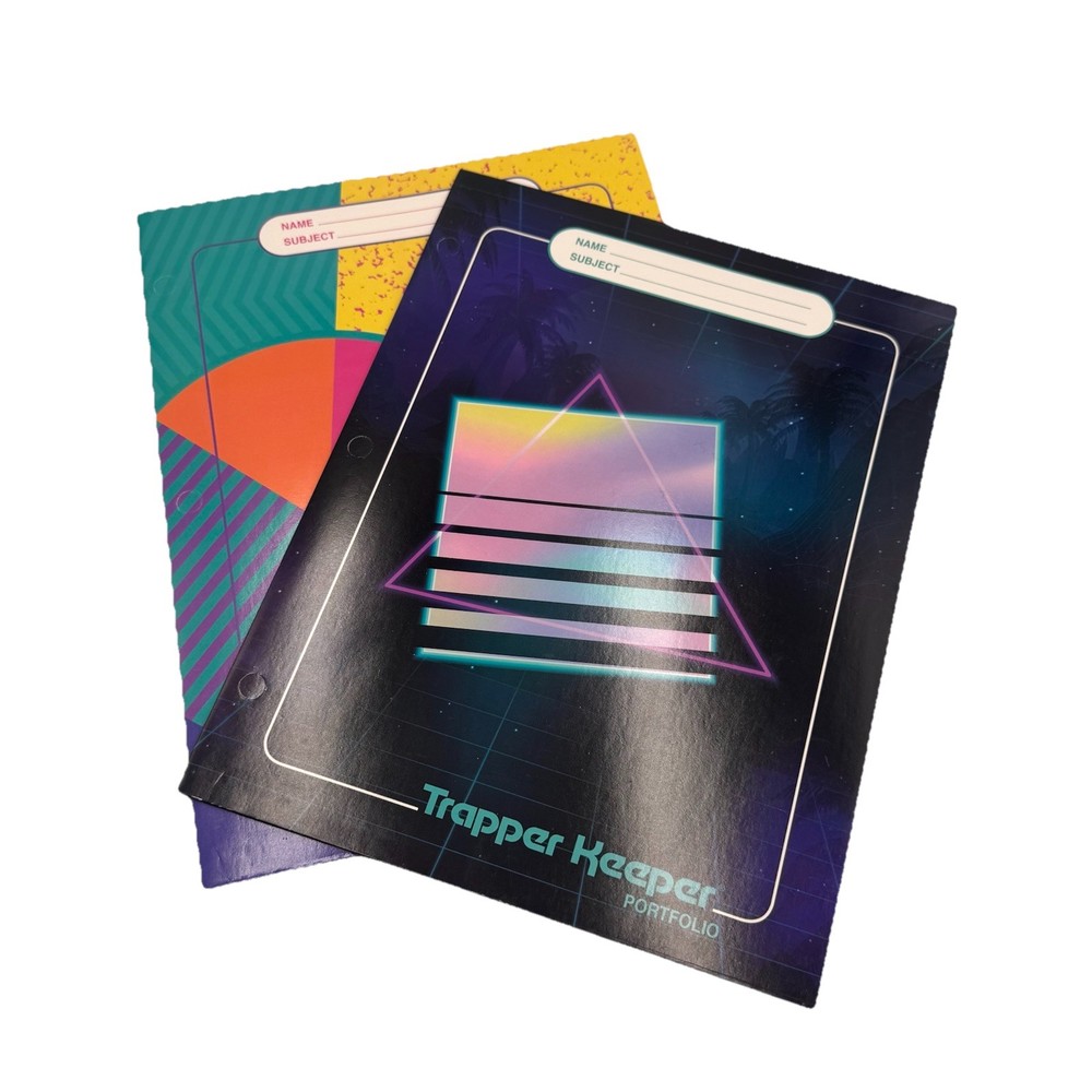 Mead Trapper Keeper Portfolio Folders Lot of 2 Retro Graphics Abstract Designs-image