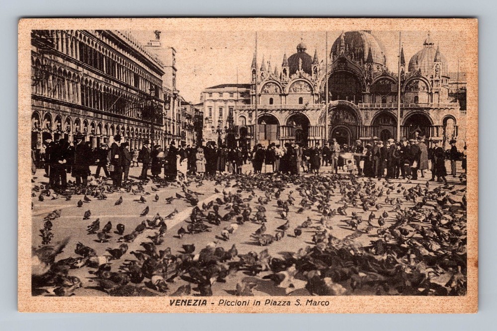 Italy- Venice Pigeons In Piazza San Marco Souvenir Old Card PC Vintage Postcard