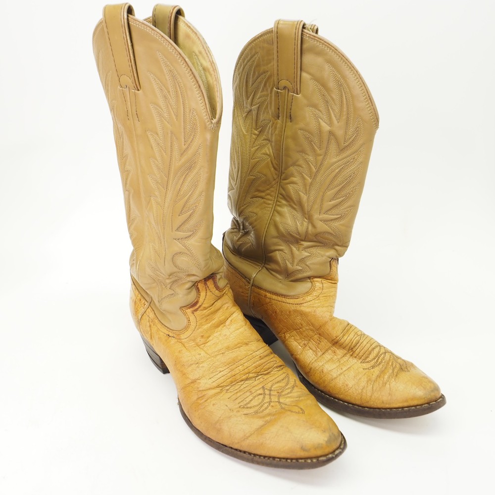 Tony Lama Justin Smooth Ostrich Cowboy Boots Size 8.5 E 1980s Vintage Western