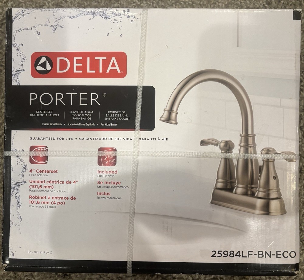 Delta Porter 25984LF-BN-ECO Bathroom Faucet 4” Centerset 2 Handle Brushed Nickel