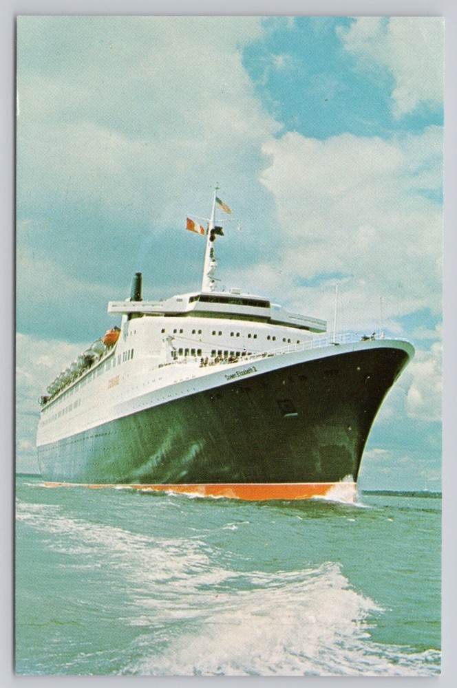 Cunard Queen Elizabeth 2 Ocean Liner Ship, Vintage Postcard