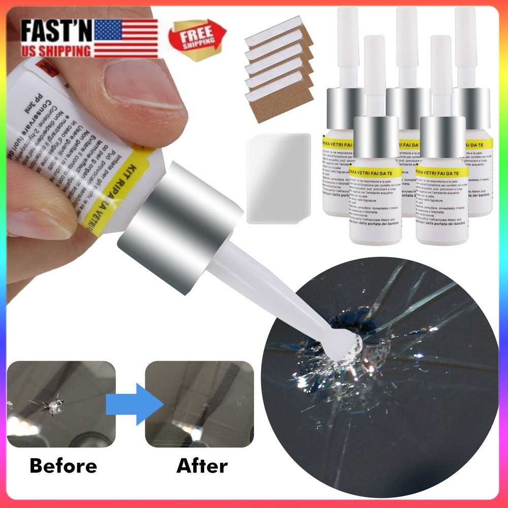 Nano Glass Repair Fluid Cracks Gone Glass Kit Automotive Windscreen Tool 5 Pcs