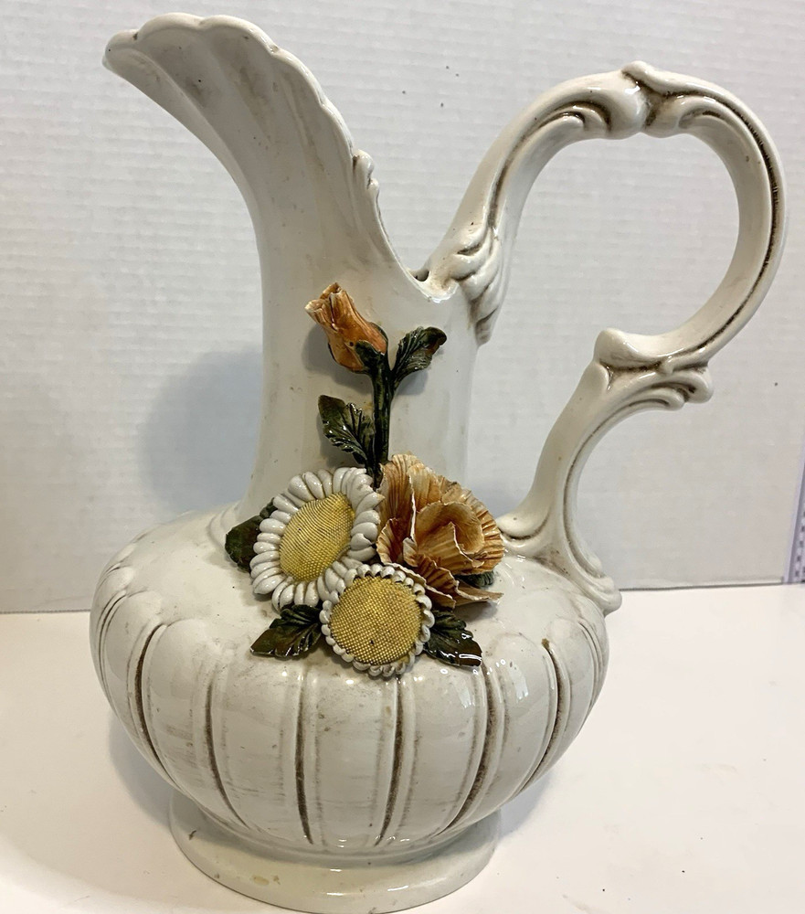 Vintage Capodimonte Style Hand Painted Majolica Porcelain Pitcher *Made in Italy
