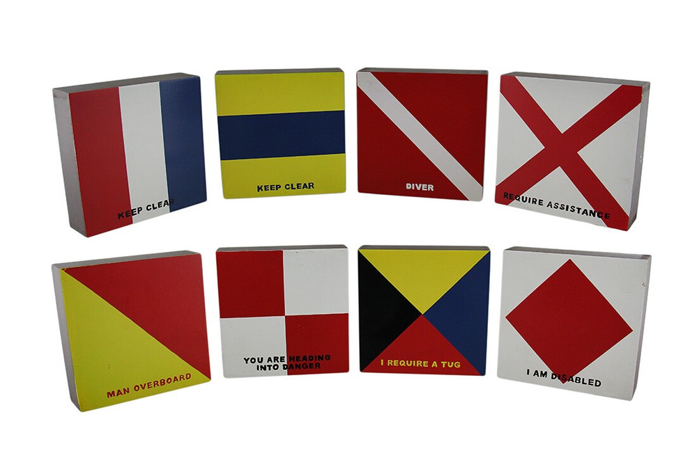 Scratch & Dent Set of 8 Nautical Distress Signal Wall Plaques 6 Inch Squares