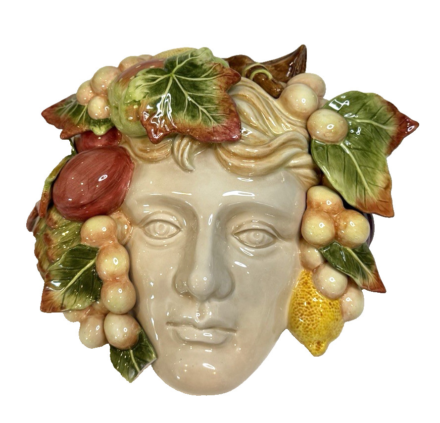 Fitz And Floyd Ceramic Venetian Romance Wall Plaque Woman’s Face Grapes Fruit