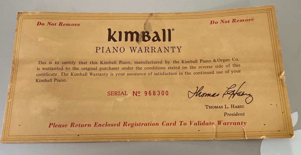 Vintage Ephemera Kimball Piano Company  French Lick Indiana Warranty Paperwork