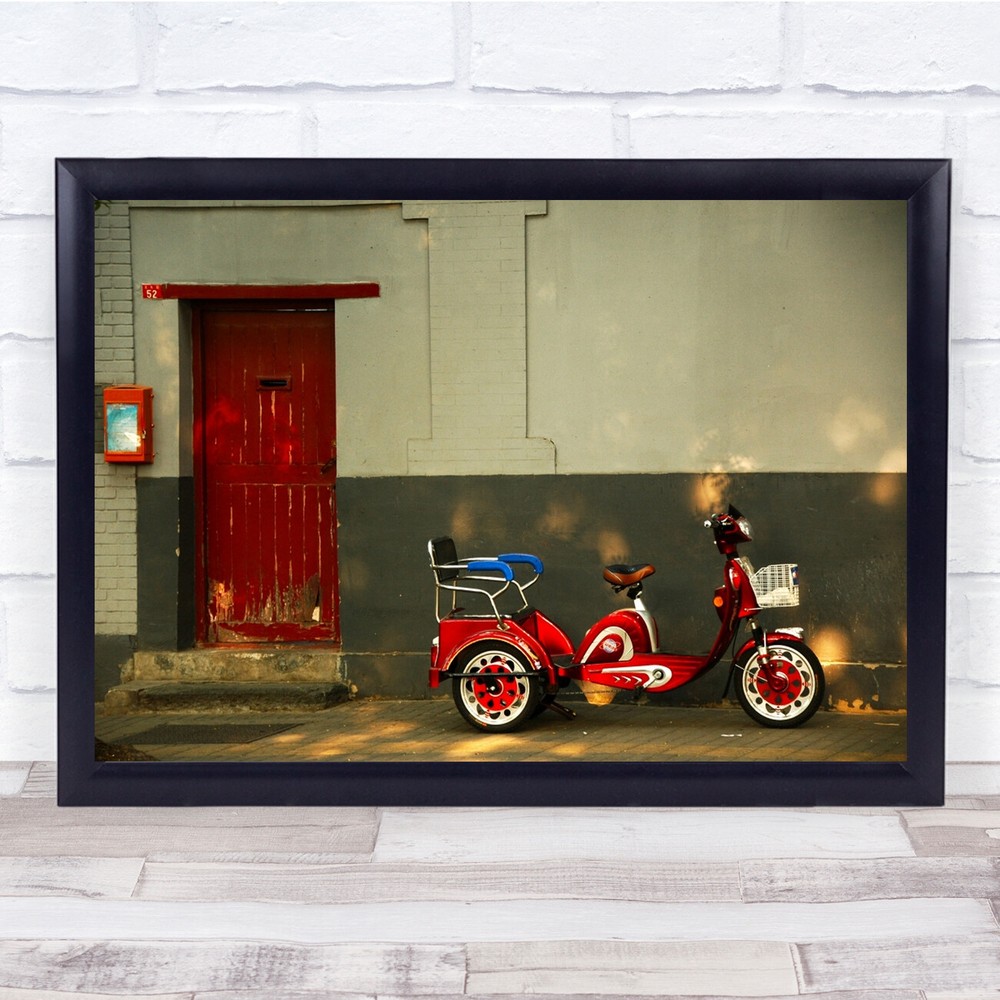 Scooter Door Street China Red Asia Vehicle Parked Wall Art Print
