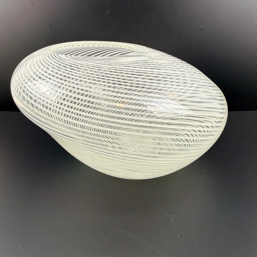 Vintage Murano Venini Mezza Filigrana Glass Vase White Latticino Spiral MCM