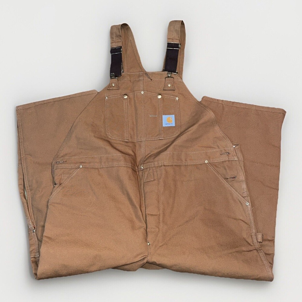 Carhartt Overalls Mens 48x28 Brown Canvas Quilt Lined R02 Made in USA