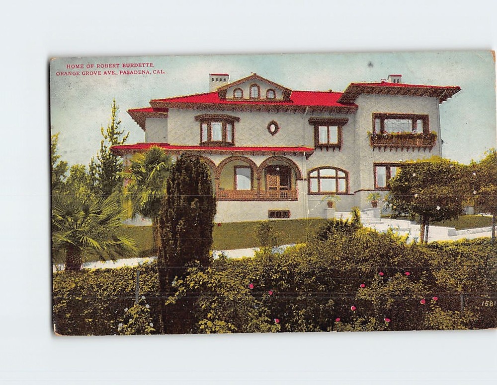 Postcard Home of Robert Burdette Orange Grove Avenue Pasadena California USA