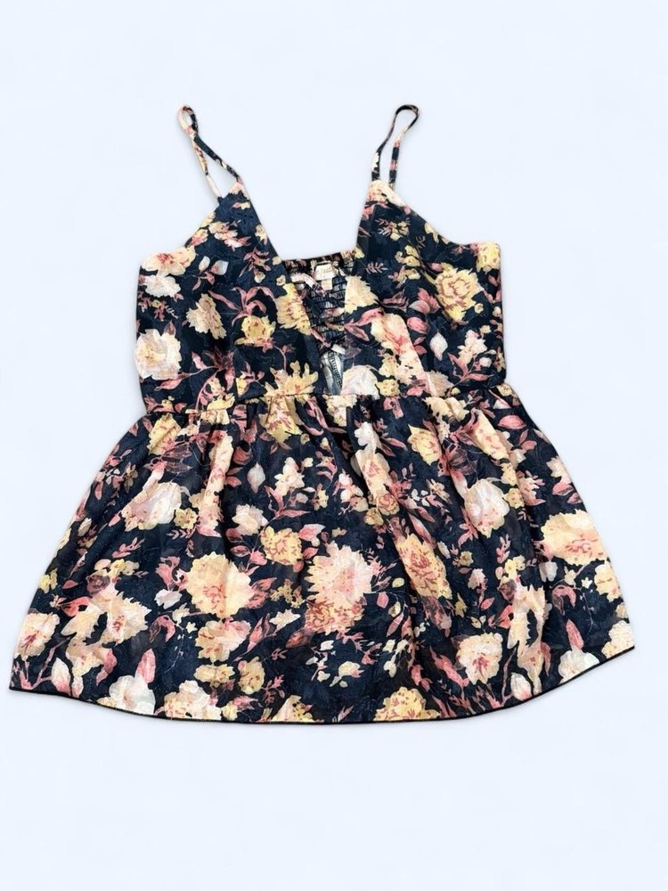 a.peach Women's Floral Lace Up Spaghetti Strap Sleeveless Camisole Tank Top M