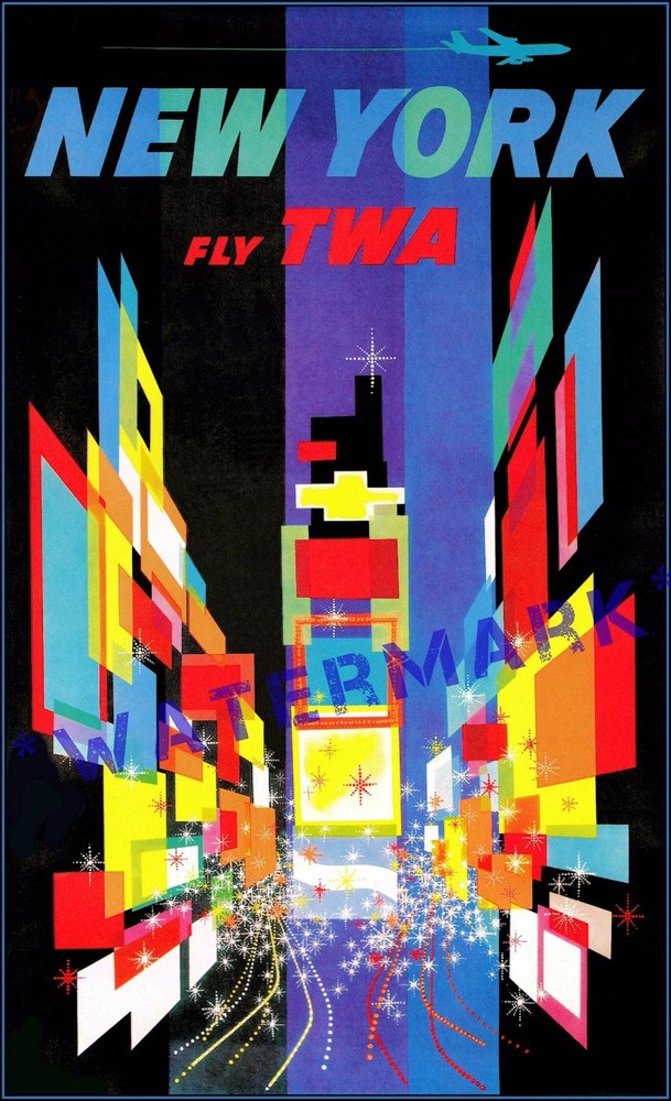 Times Square Nueva York 1957 TWA Airline Vintage Póster Impresión Viajes Turismo