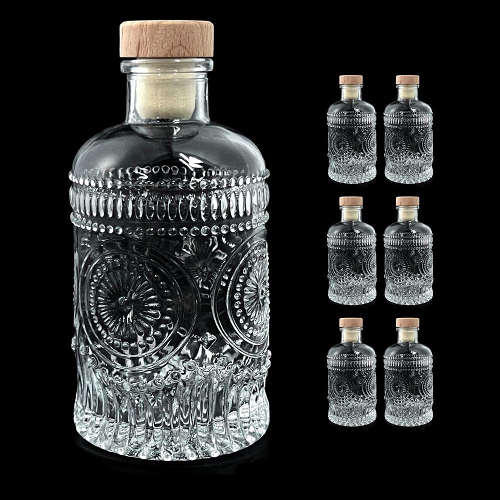 Clear Glass Bottles 6 oz - 200ml [Pack of 6] Heavy Base Glass Bottles with T-...