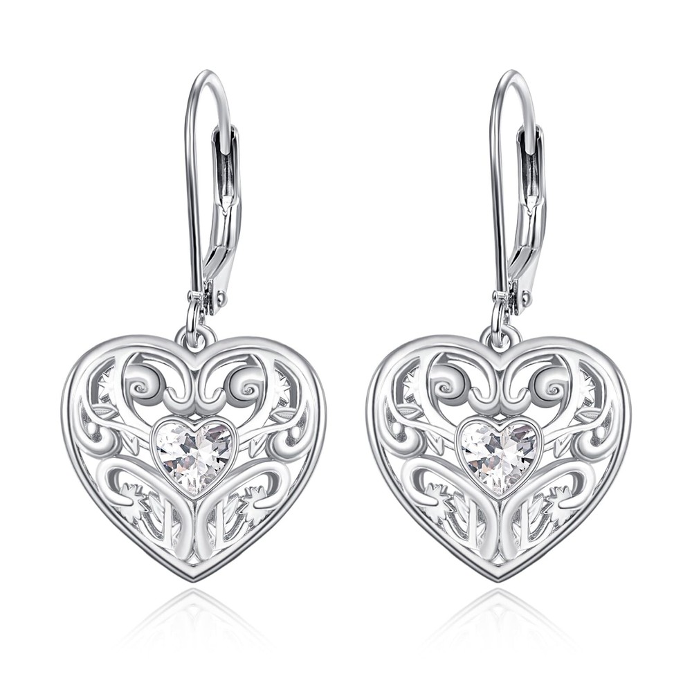 Heart Earrings Leverback Dangle Hoop Earrings Birthstone Hook Earring for Wom...