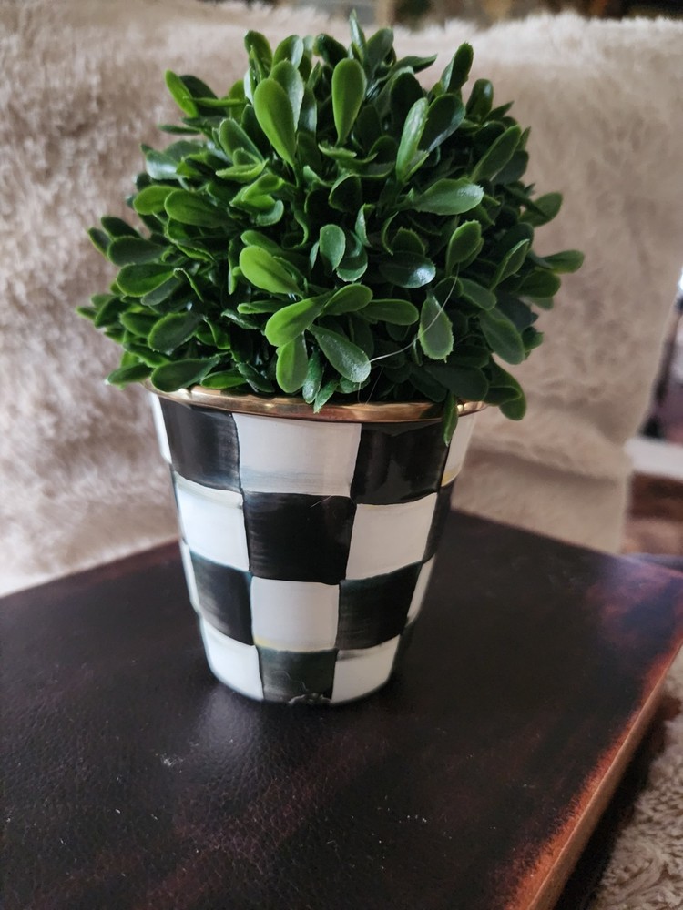 MACKENZIE-CHILDS Enamel Herb or Flower Pot Black-and-White Courtly Check