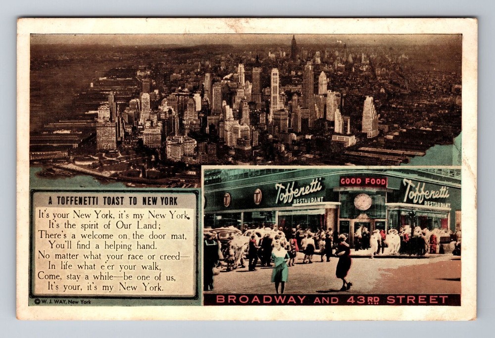 New York City NY, Aerial Toffenetti's, Souvenir, Vintage Postcard