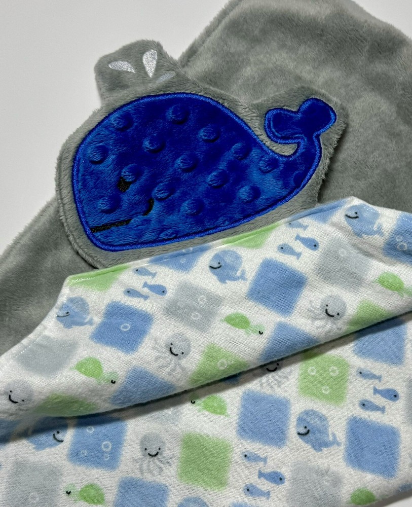 Whale Baby  Lovey Security Blanket Appliquéd Flannel Minky Baby Gift