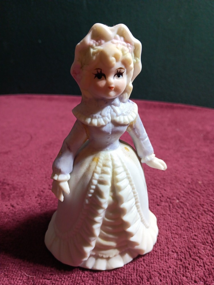 Vintage Lady In Blue And Yellow Dress Porcelain  Hand Bell