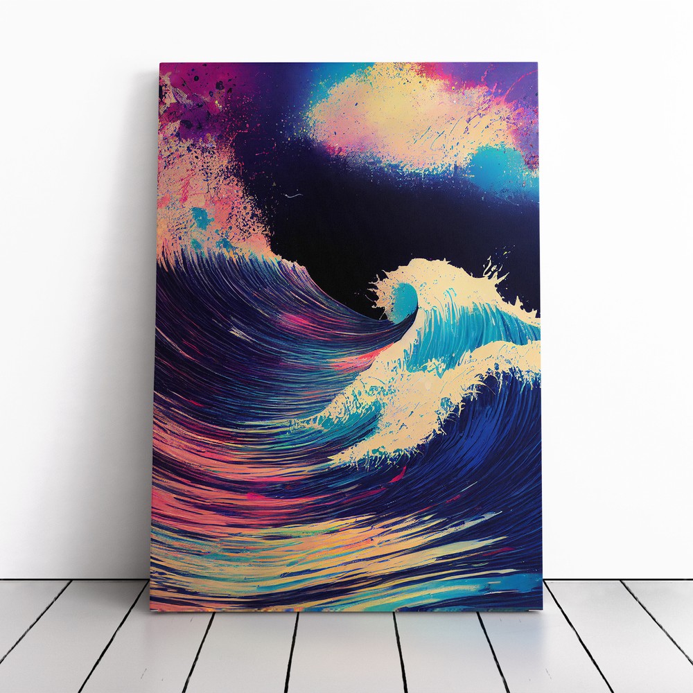 Colourful Ocean Wave No.1 Abstract Canvas Wall Art Print Framed Picture Lounge