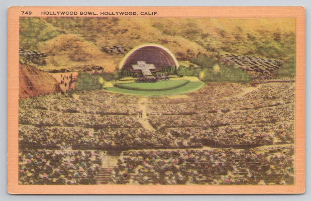 1953 Hollywood Bowl Easter Sunrise Service Los Angeles CA Postcard Linen