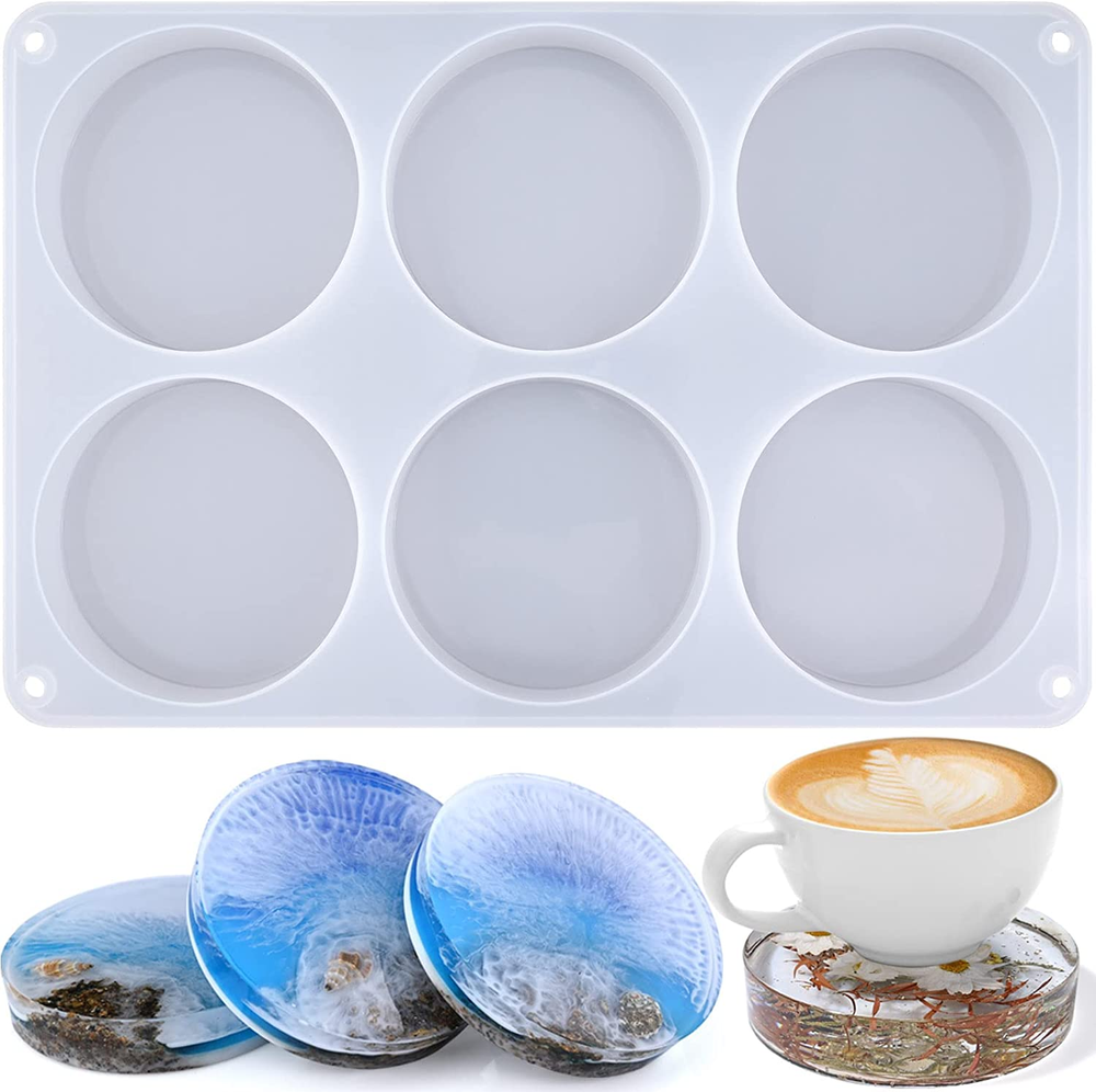 6-Cavity Round Coaster Silicone Molds for Epoxy Resin DIY Craft