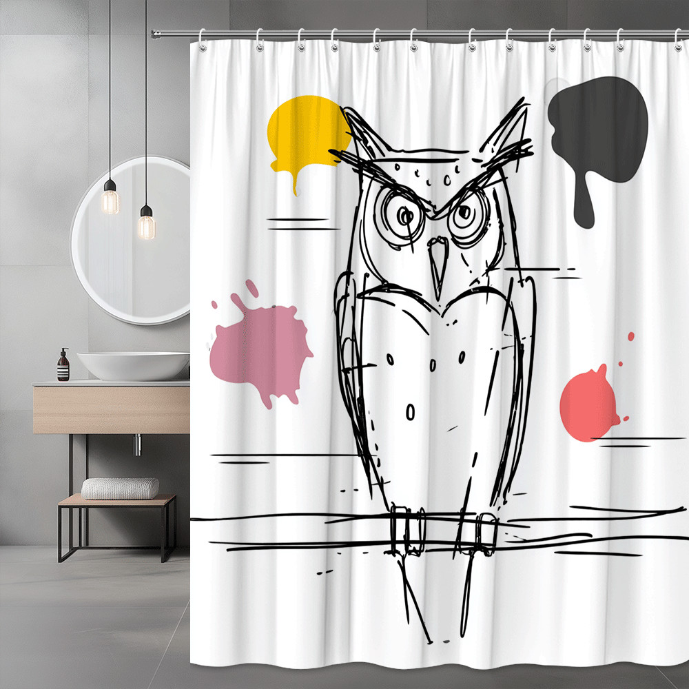 Owl Shower Curtain Black White Abstract Bird Art