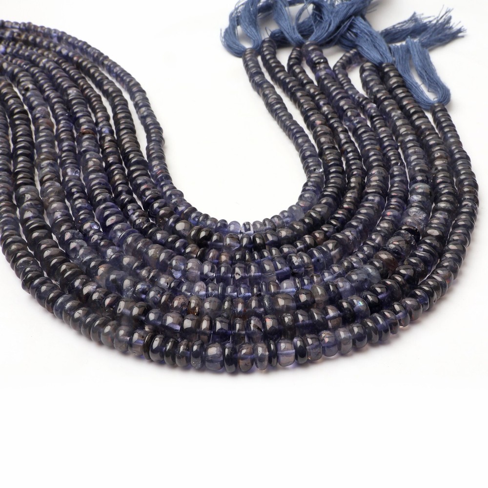 Natural Iolite Gemstone Beads 13 Inch Strand 4-5 MM Smooth Rondelle Shape Beads