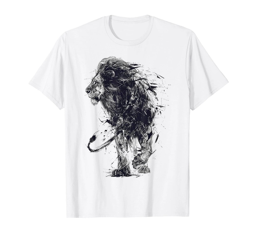 Lion Painting Art Animal Abstract Drawing Graphic Lion T-Shirt-image