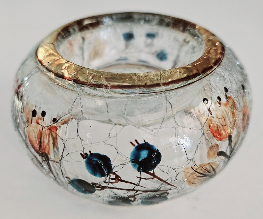 Yankee Candle Crackle Glass Votive Holder Hand Painted in Autumn Colors 2 Inch