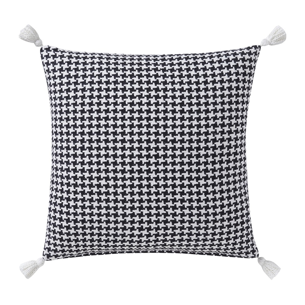 Drew Barrymore Black Cotton Decorative Pillow 22x22 with Tassels  