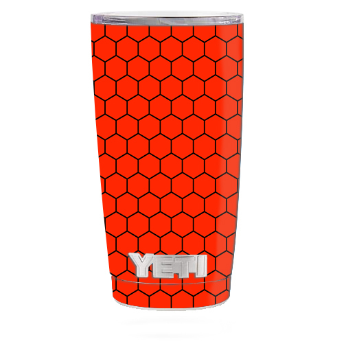Skin Decal for Yeti 20 oz Rambler Tumbler Cup / Red Honeycomb Ocatagon
