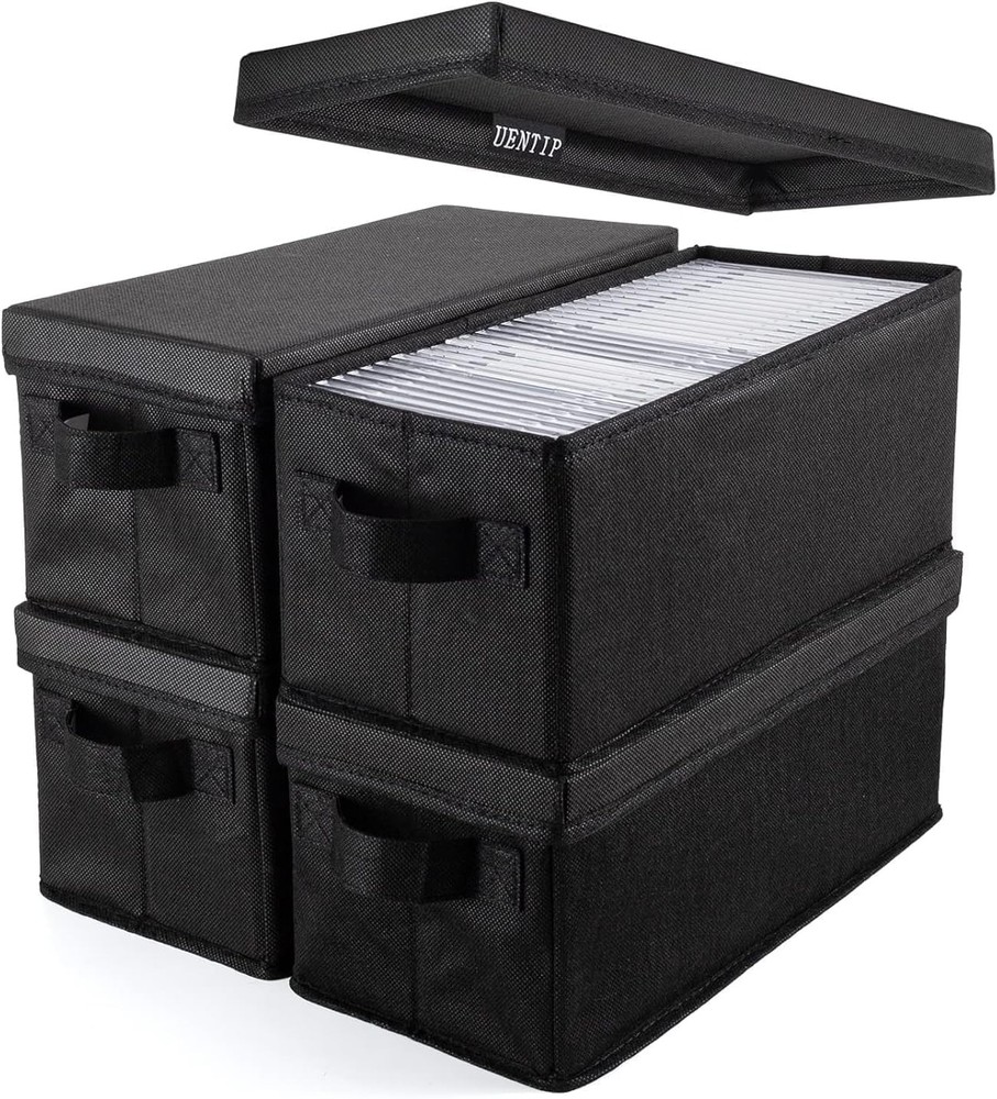 CD Storage Boxes - Pack of 4 CD Case Storage - 13.2 x 5.9 x 5.3, Container Holds