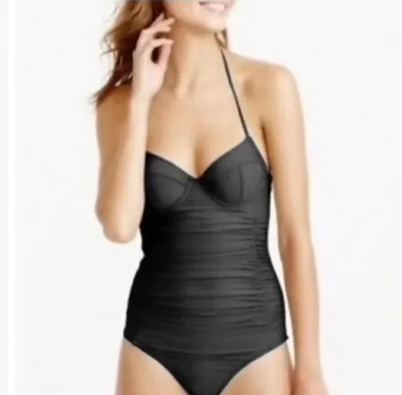 J CREW halter underwire one piece Black Swimsuit  - size 4 - retail $110