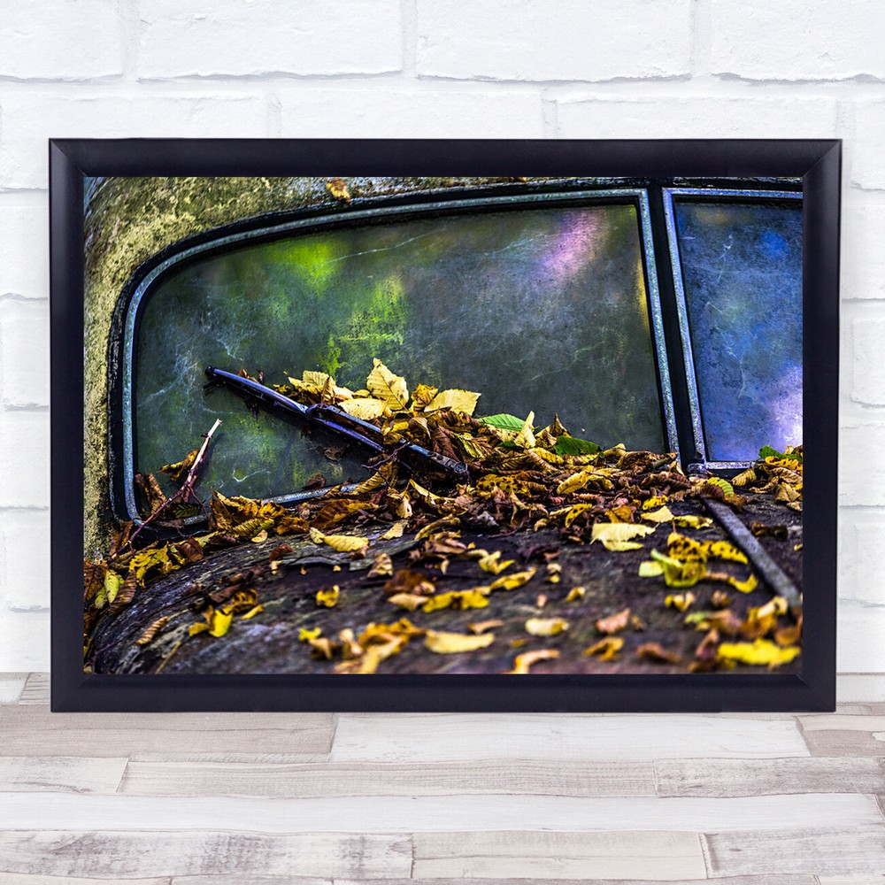 In Change Car covered in leaves window wiper Wall Art Print