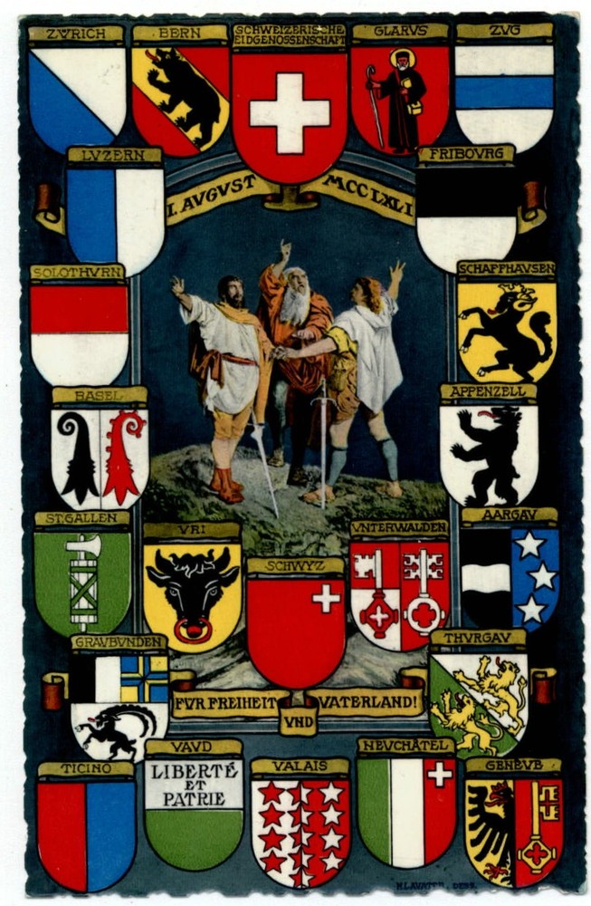 Swiss Cantons Coat of Arms Zurich Switzerland vintage postcard s609