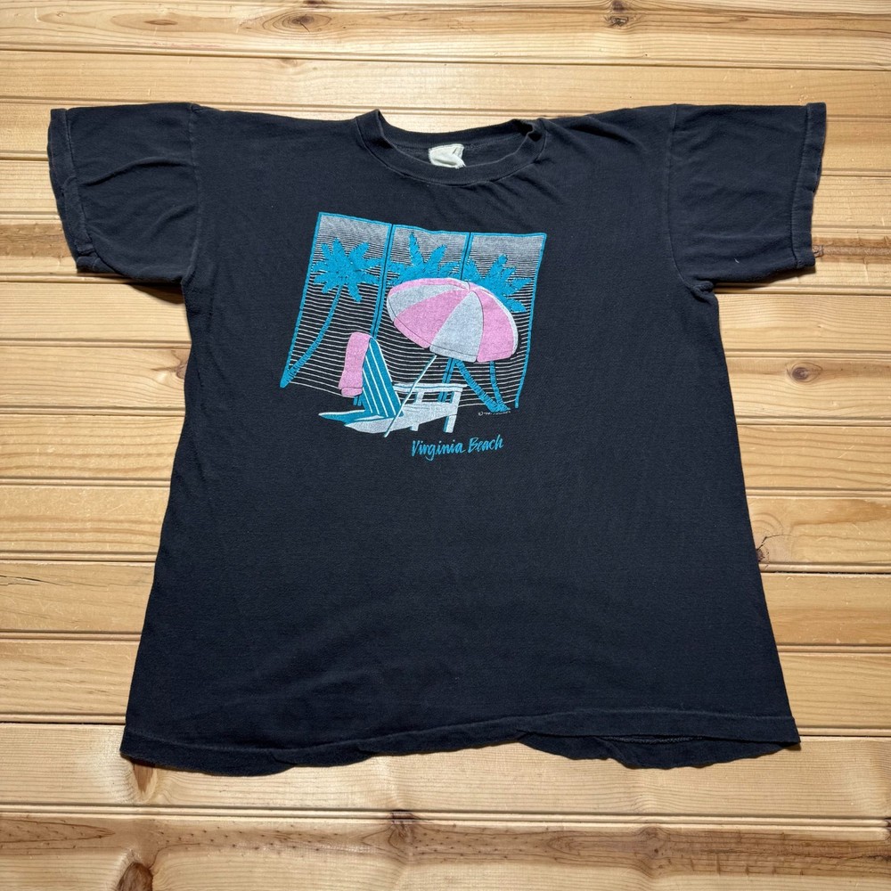Vintage 80s Virginia Beach Palm Tree Neon Tourist Souvenir Crewneck Shirt Small