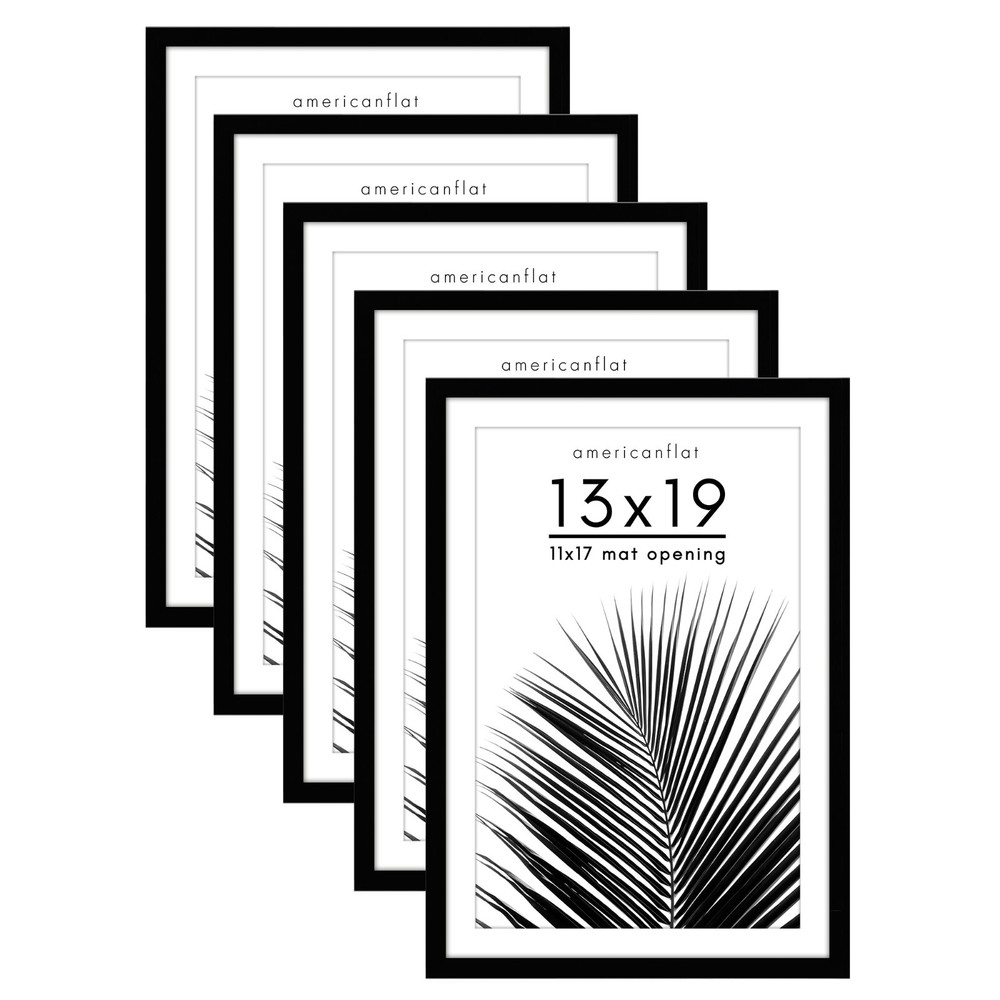 Americanflat 5 Pack of 13x19 Frames with 11x17 Mat - Plexiglass Cover - Black