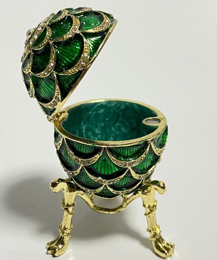 Handmade Faberge Egg style, Swarovski Crystals, Enameled Metal Egg Jewelry Box