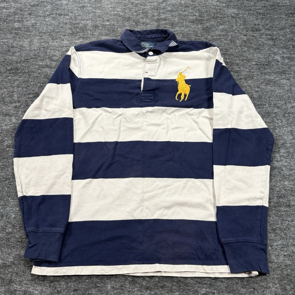 Polo Ralph Lauren Rugby Shirt Youth XL 18-20 Blue White Striped Big Pony