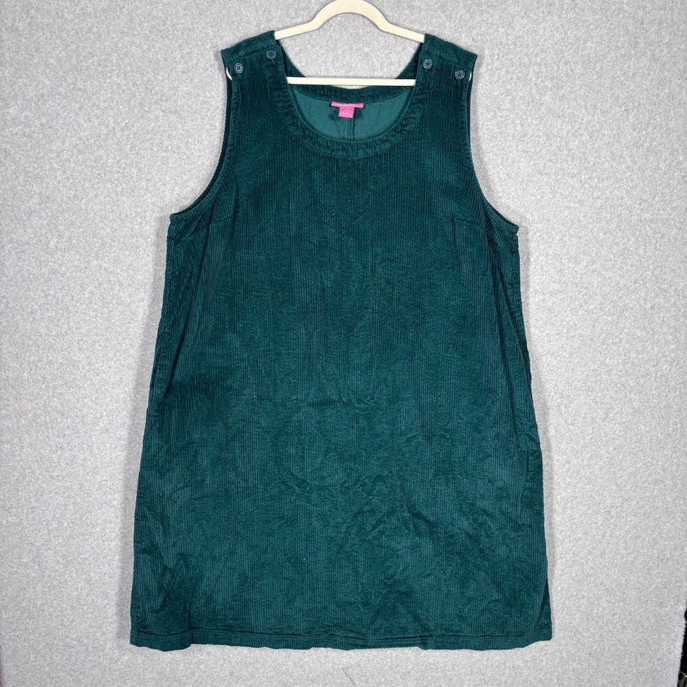 Woman Within Corduroy Pinafore Overall Jumper Dress 2X Emerald Country Farmhouse