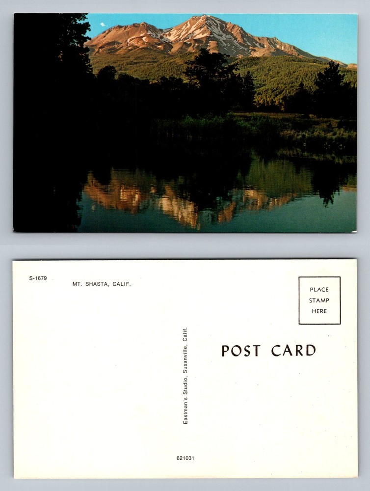 Mt Shasta, CA-California, Snowcapped Mountain Lake Reflection Vintage Postcard