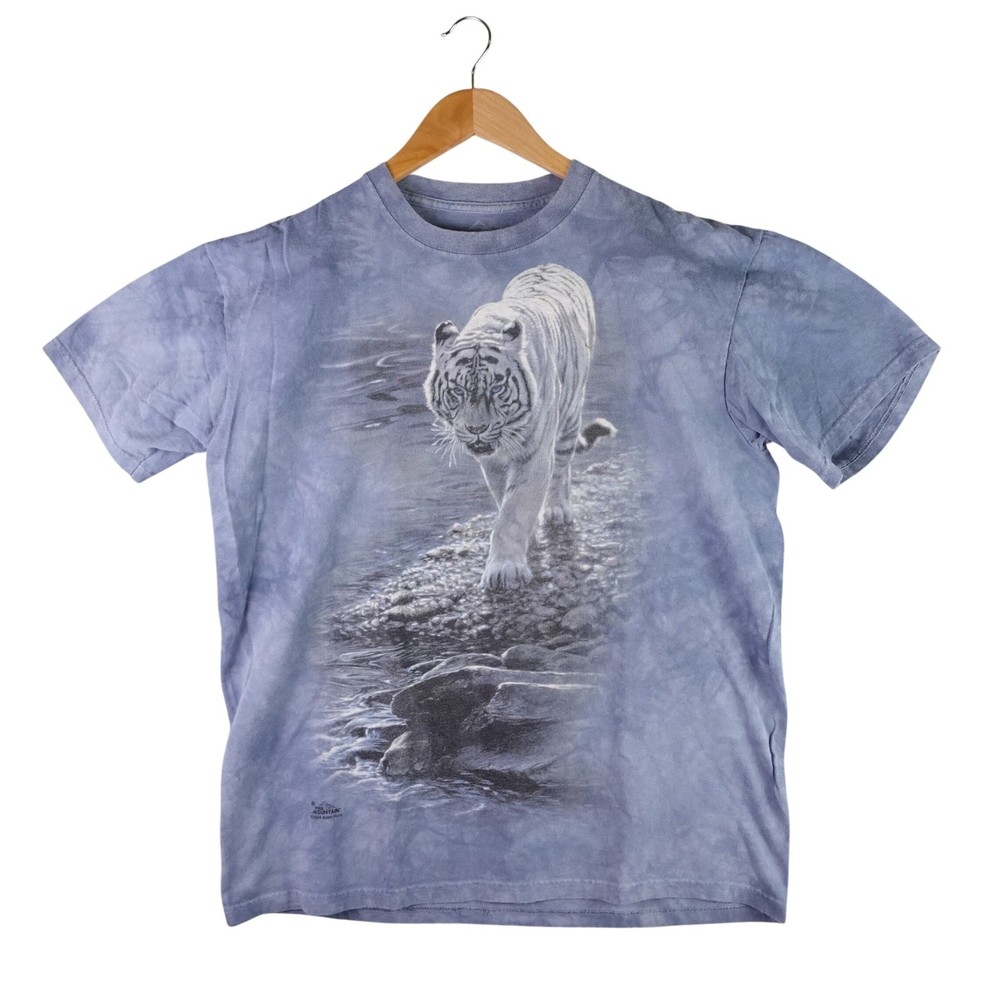 Vintage The Mountain White Tiger Tie Dye Graphic T-Shirt Mens Large Blue 2004