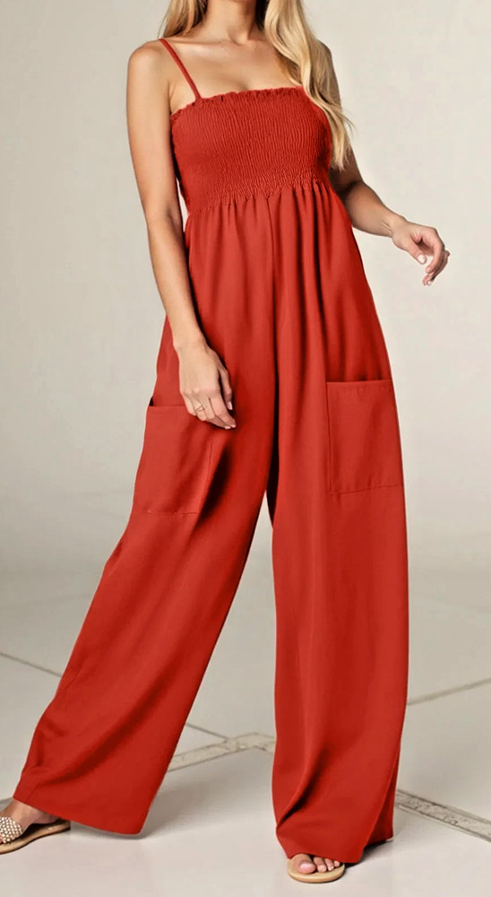 New Red Tilly Jumper Pants Suit Outfit Romper Size Large Wide Leg Pocket