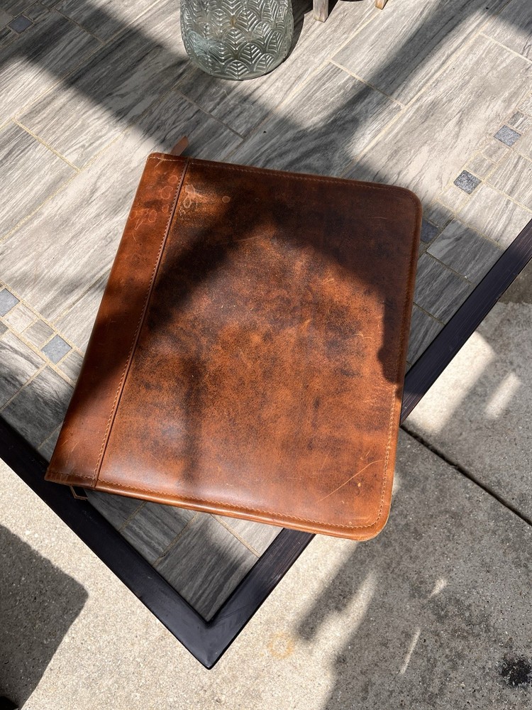 Hand made Leather Portfolio with Zipper - Business Notebook Organizer, brown