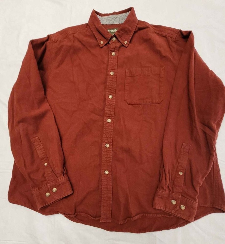 Eddie Bauer Men's 100% Cotton Button down Shirt Red Brown Size XXL