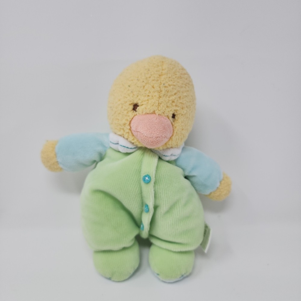 Carters Green Duck Plush Rattle Buttons Plush Soft Toy Stuffed 2007 8589 8