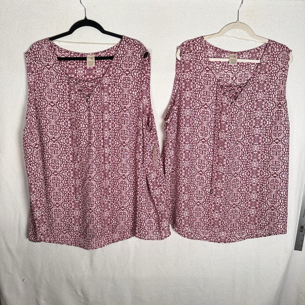 Terra & Sky Women’s Sleeveless Blouse Lot 2X 3X Plum Geometric NWT Tops